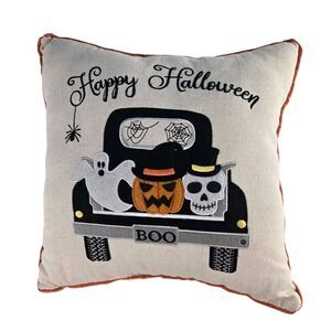 Happy Halloween "Boo" 13 x 13 Decorative Throw Pillow Grandmacore Skull‎ Ghost